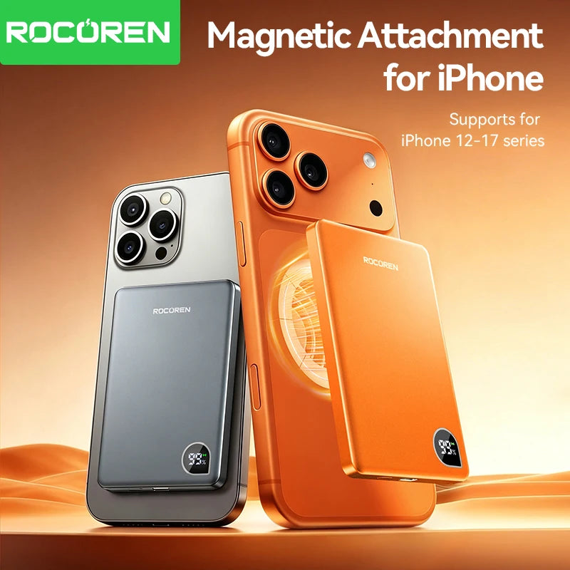 Rocoren Slim Magnetic Power Bank — 20W MagSafe Wireless Charger, 5,000 or 10,000mAh