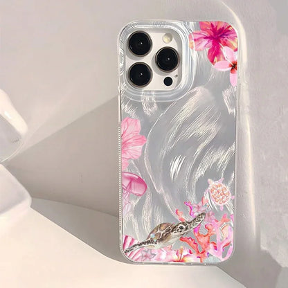 Turtle Print Case — Matte Chiffon Texture Full Coverage Cover for iPhone