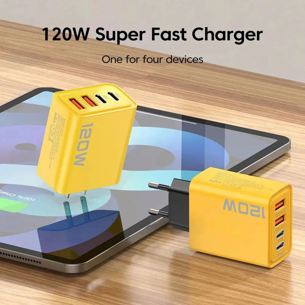 120W 4-Port USB-C Charger — PD & Quick Charge Fast Wall Adapter