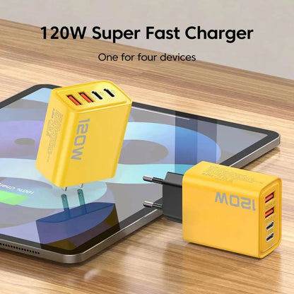 120W 4-Port USB-C Charger — PD & Quick Charge Fast Wall Adapter
