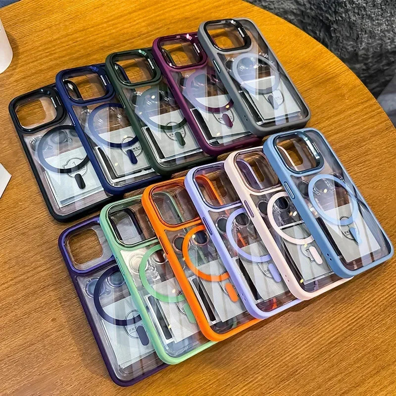 Magnetic Clear Case with Stand — MagSafe Shockproof with Camera Lens Protection