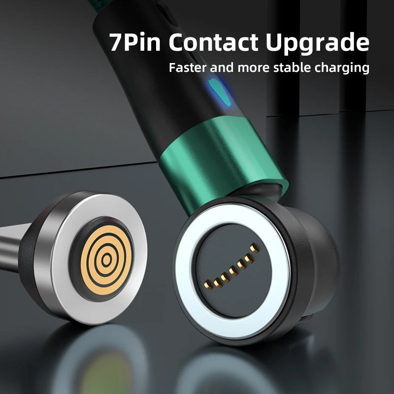 Magnetic Charging Cable — 540° Rotating 5A Fast Charge with USB-C, Lightning & Micro USB Tips