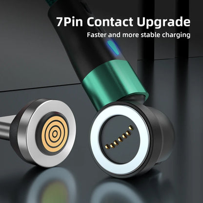 Magnetic Charging Cable — 540° Rotating 5A Fast Charge with USB-C, Lightning & Micro USB Tips