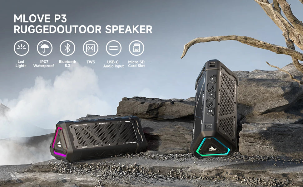 MLOVE P3 Outdoor Bluetooth Speaker — 40W IPX7 Waterproof with RGB Lighting