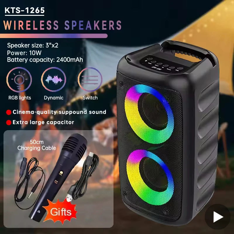 Portable Karaoke Speaker with Microphone — Bluetooth, FM Radio & LED Lights