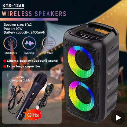 Portable Karaoke Speaker with Microphone — Bluetooth, FM Radio & LED Lights