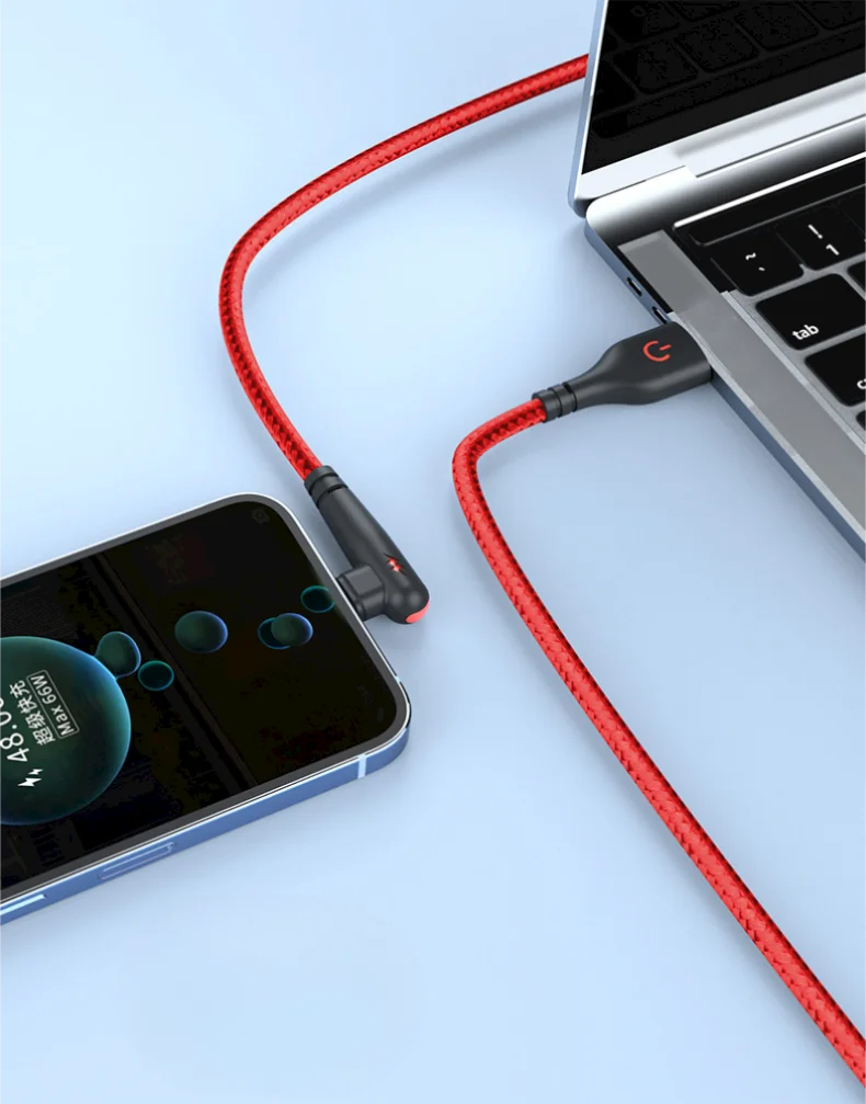 90° Right Angle USB-C Cable — 6A Fast Charging, Braided for Gaming