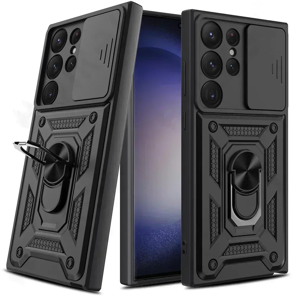 Armor Rotate Ring Stand Samsung Galaxy Case — Slide Lens Cover & Car Mount