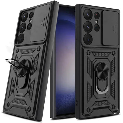 Armor Rotate Ring Stand Samsung Galaxy Case — Slide Lens Cover & Car Mount