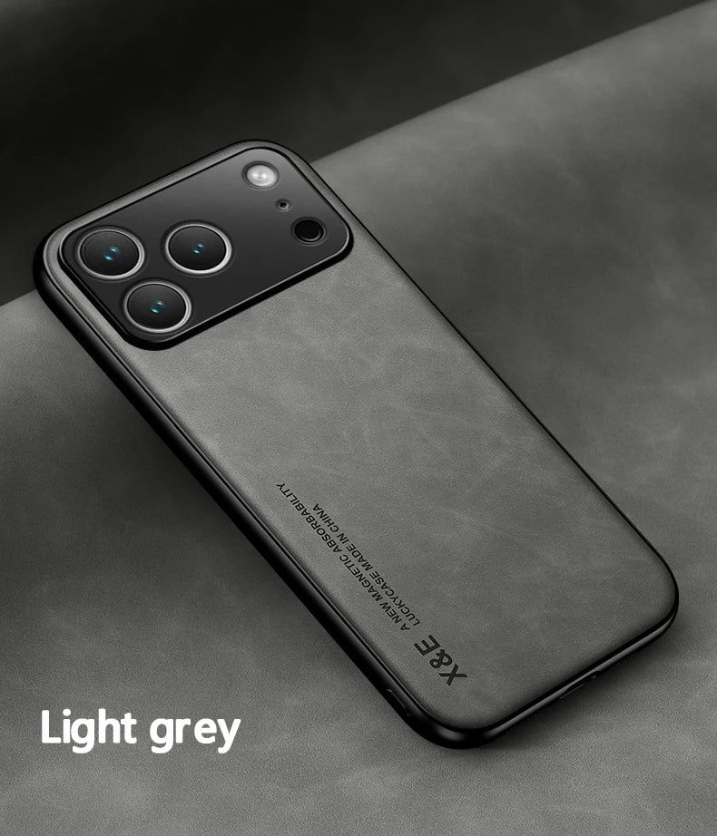 Luxury Leather iPhone Case — Magnetic with Metal Plate & Car Mount Support