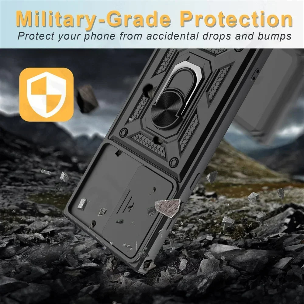 Armor Rotate Ring Stand Samsung Galaxy Case — Slide Lens Cover & Car Mount