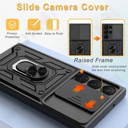 Armor Rotate Ring Stand Samsung Galaxy Case — Slide Lens Cover & Car Mount