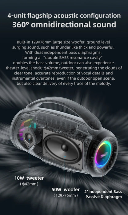 Zealot P12 Portable Bluetooth Speaker — 60W IPX6 Waterproof with Carry Handle