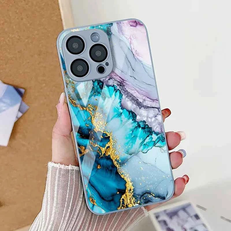 Marble Tempered Glass iPhone Case — Luxury Shockproof Cover