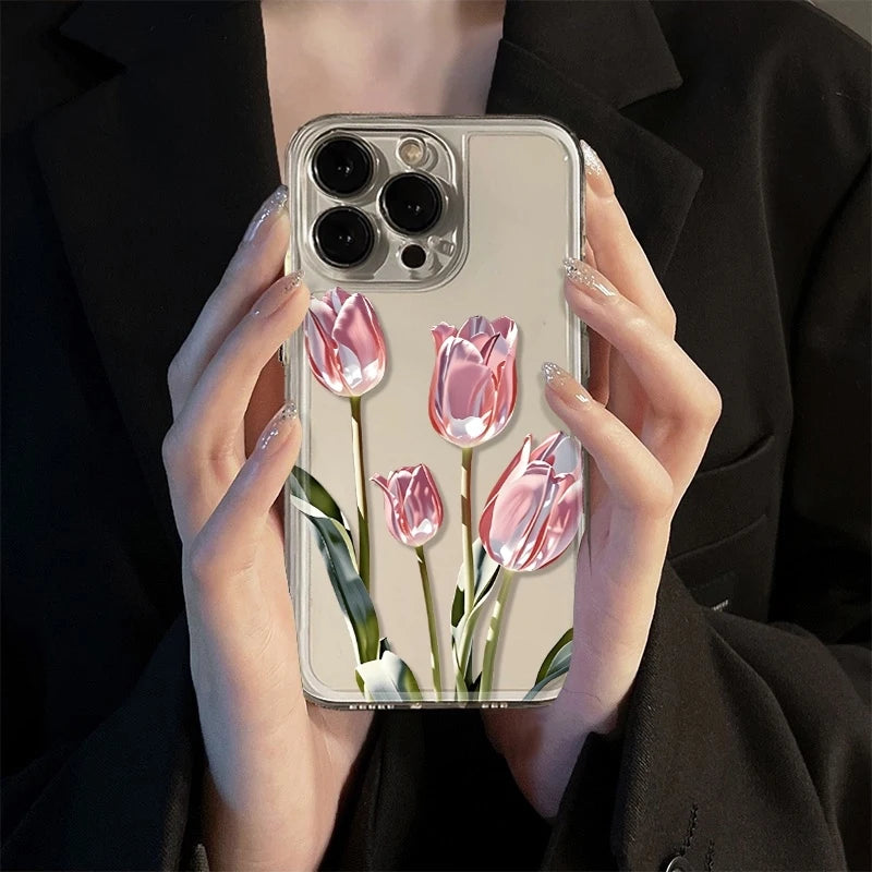 Tulip Print Clear Case — Soft TPU Floral Cover for iPhone
