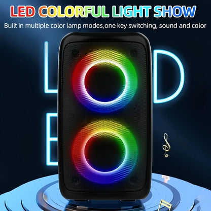 Portable Karaoke Speaker with Microphone — Bluetooth, FM Radio & LED Lights