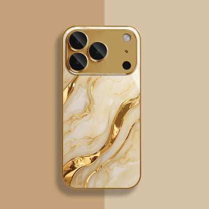 Gold Marble Tempered Glass iPhone Case — Luxury Metallic Cover