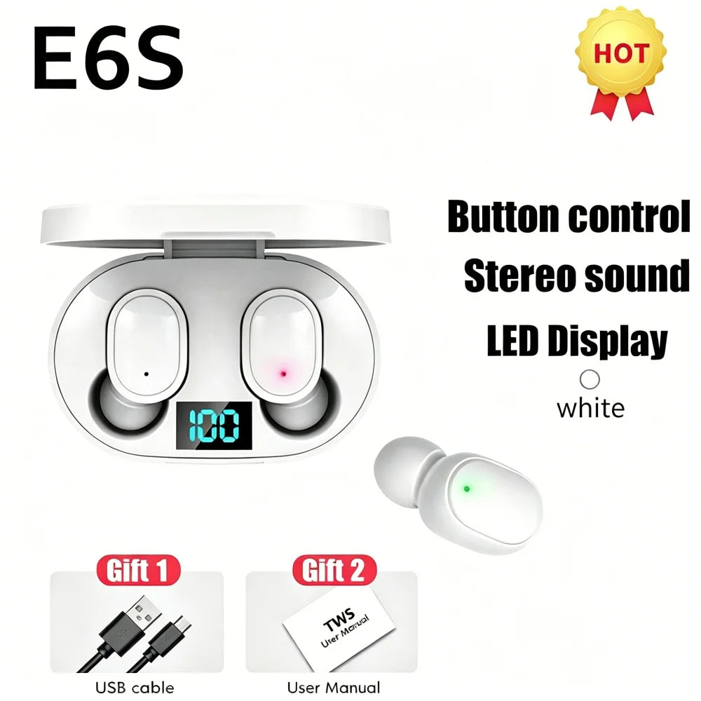 E6S Wireless Earbuds — Bluetooth 5.1 TWS with Digital Battery Display