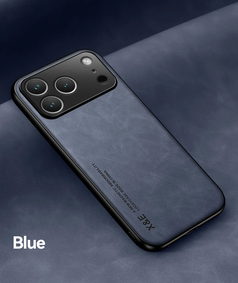 Luxury Leather iPhone Case — Magnetic with Metal Plate & Car Mount Support