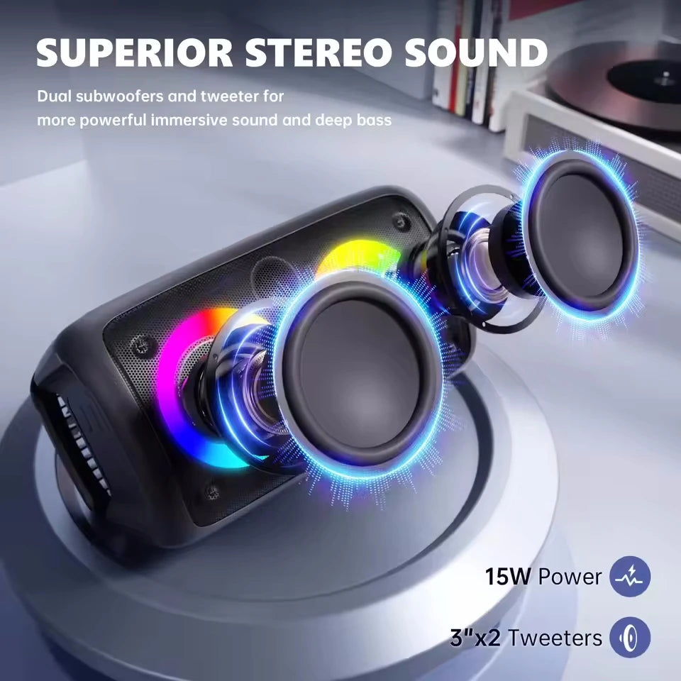 Portable Karaoke Speaker with Microphone — Bluetooth, FM Radio & LED Lights