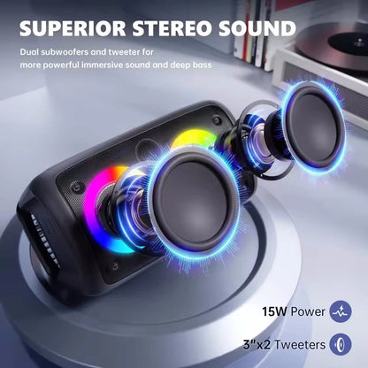 Portable Karaoke Speaker with Microphone — Bluetooth, FM Radio & LED Lights