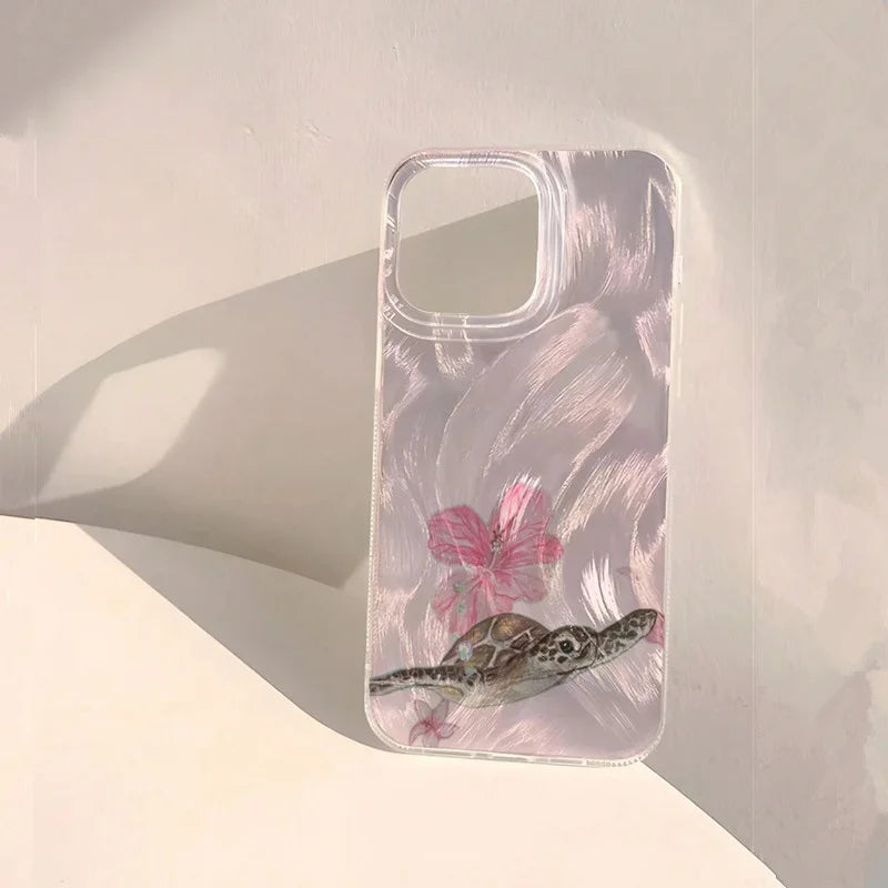 Turtle Print Case — Matte Chiffon Texture Full Coverage Cover for iPhone