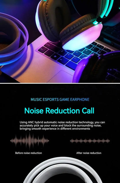 RGB Gaming Headphones — Wireless Bluetooth 5.3 Over-Ear with HD Mic