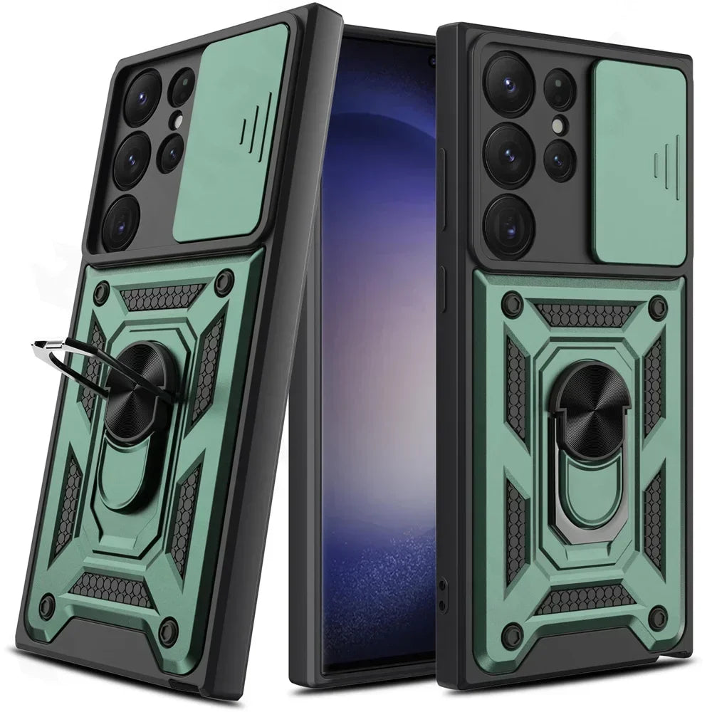 Armor Rotate Ring Stand Samsung Galaxy Case — Slide Lens Cover & Car Mount