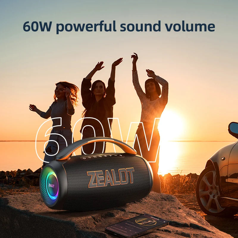 Zealot P12 Portable Bluetooth Speaker — 60W IPX6 Waterproof with Carry Handle