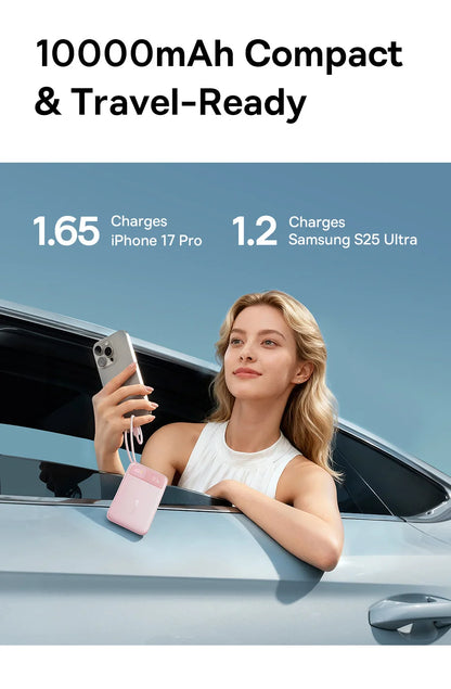 Baseus 10,000mAh Power Bank — 22.5W Fast Charging with Dual Built-In USB-C Cables