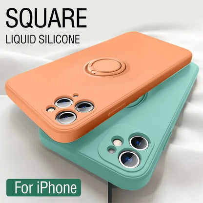 Liquid Silicone Ring Holder iPhone Case — Magnetic Bracket Shockproof Cover