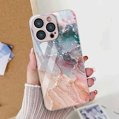 Marble Tempered Glass iPhone Case — Luxury Shockproof Cover