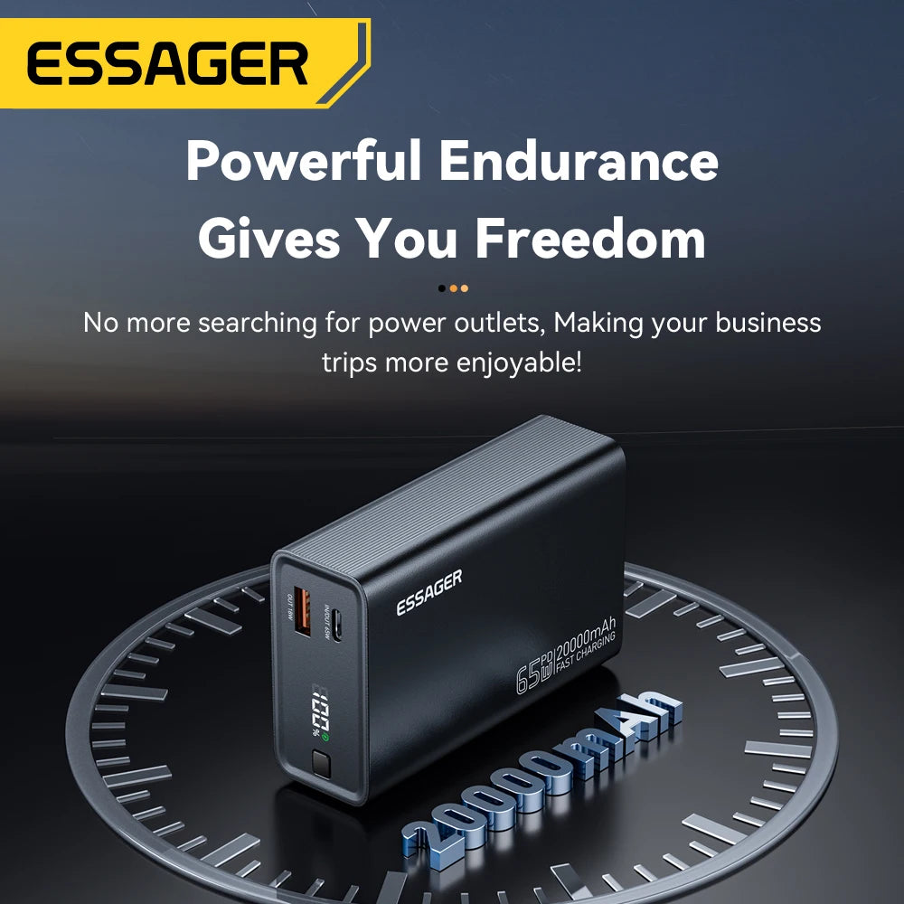 Essager 20,000mAh Power Bank — 65W PD Fast Charging for Laptops & Phones