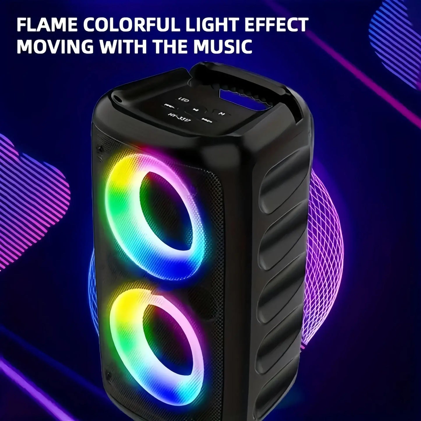 Portable Karaoke Speaker with Microphone — Bluetooth, FM Radio & LED Lights