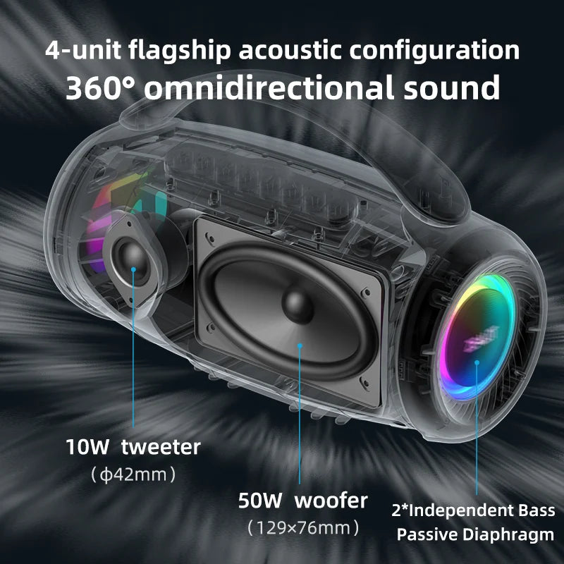Zealot P12 Portable Bluetooth Speaker — 60W IPX6 Waterproof with Carry Handle