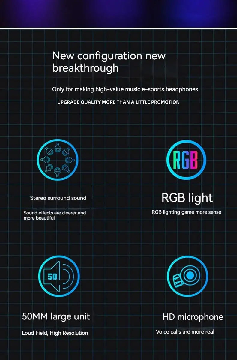 RGB Gaming Headphones — Wireless Bluetooth 5.3 Over-Ear with HD Mic