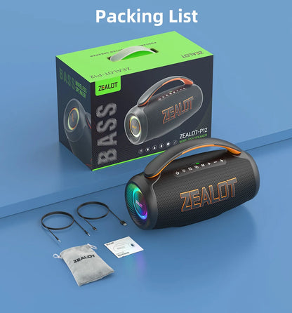 Zealot P12 Portable Bluetooth Speaker — 60W IPX6 Waterproof with Carry Handle