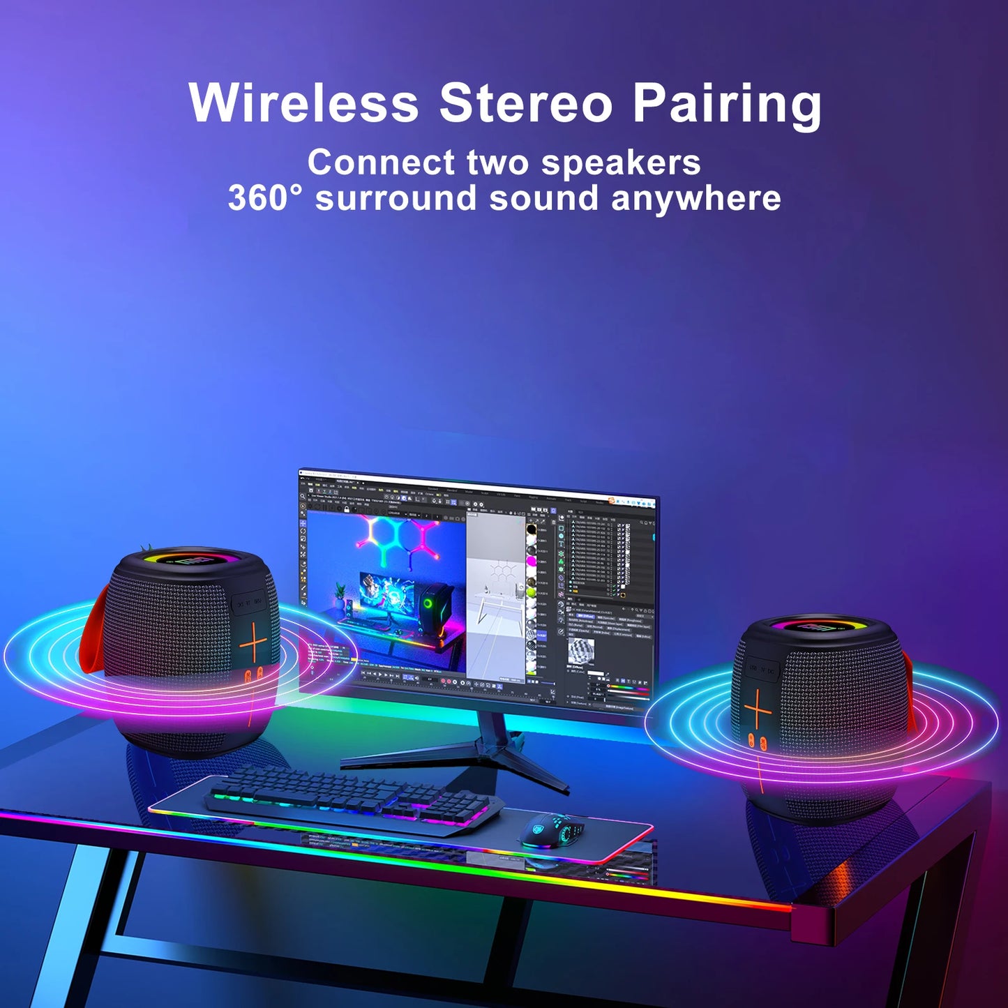 Portable Bluetooth Speaker — 5W with RGB Lights, TWS Pairing & IPX4 Splash Resistance