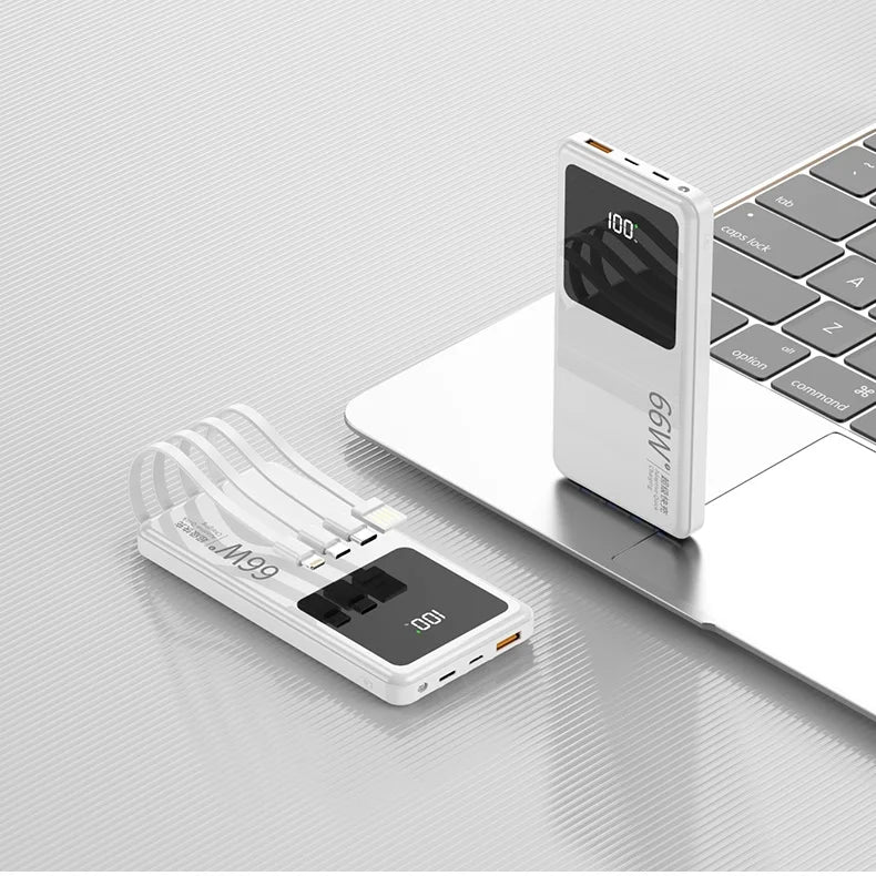 20,000mAh Power Bank with Built-In Cables — 65W PD Fast Charging & Digital Display