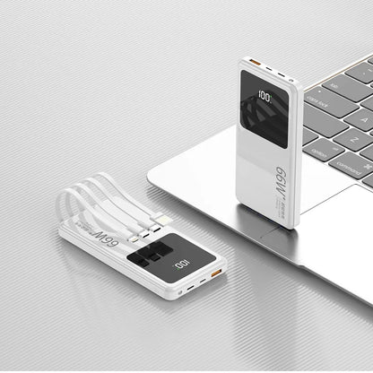 20,000mAh Power Bank with Built-In Cables — 65W PD Fast Charging & Digital Display