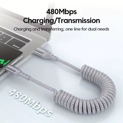 Coiled Car Charging Cable — 100W USB-C, Stretches 0.25m to 1.5m