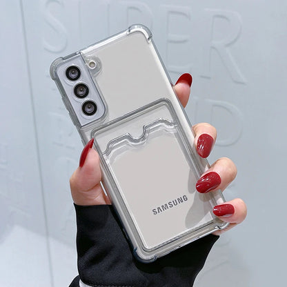 Clear Card Holder Samsung Galaxy Case — Shockproof Airbag Corner Cover