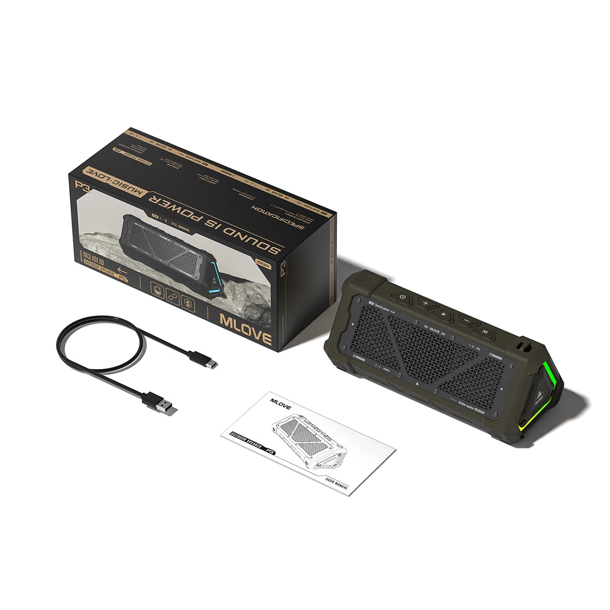 MLOVE P3 Outdoor Bluetooth Speaker — 40W IPX7 Waterproof with RGB Lighting