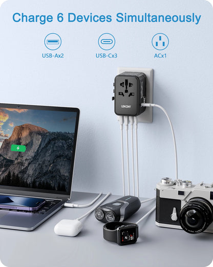 LENCENT Universal Travel Adapter — All-in-One EU, UK, US & AUS Plug with USB