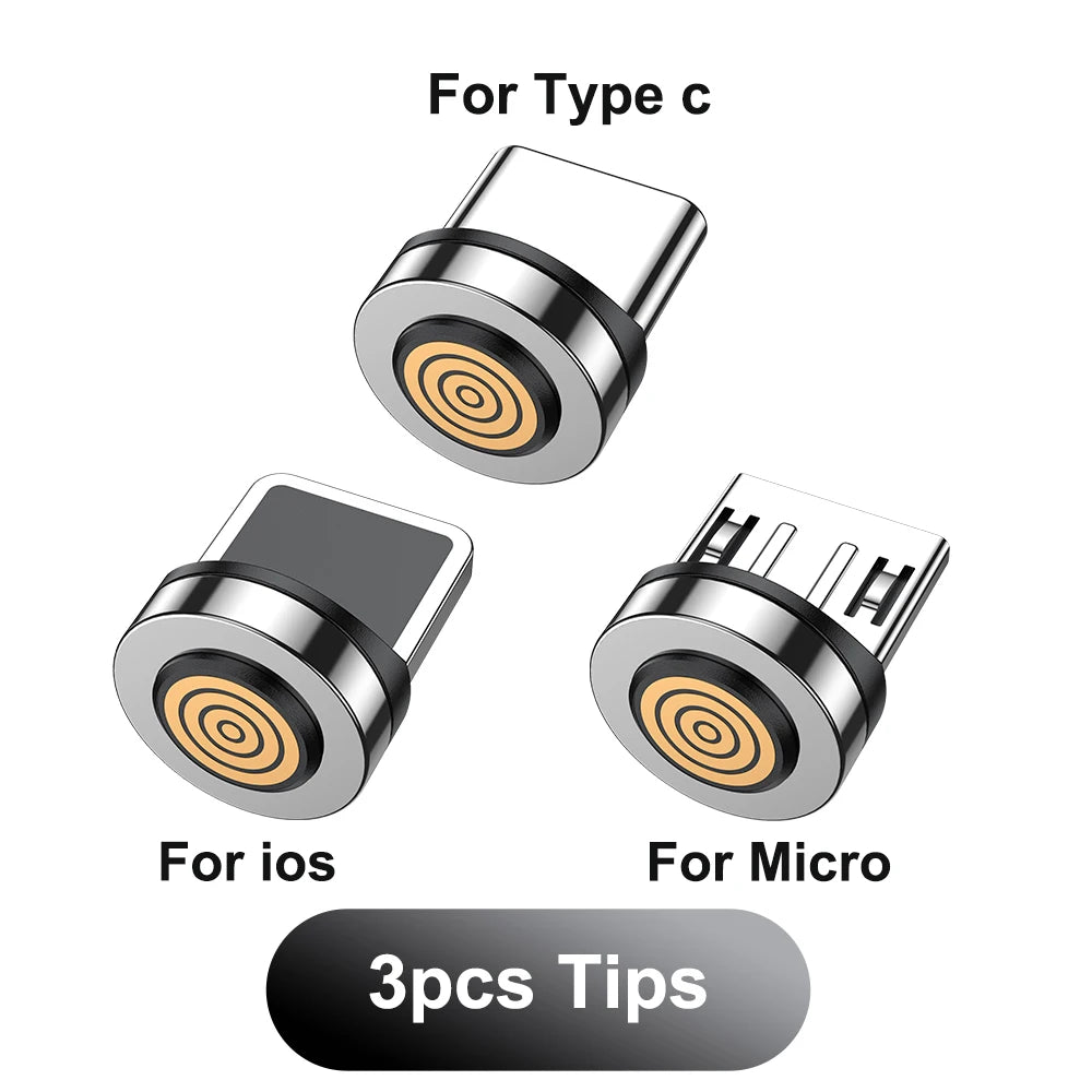 Magnetic Charging Cable — 540° Rotating 5A Fast Charge with USB-C, Lightning & Micro USB Tips