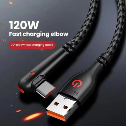 90° Right Angle USB-C Cable — 6A Fast Charging, Braided for Gaming