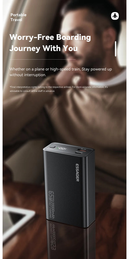Essager 20,000mAh Power Bank — 65W PD Fast Charging for Laptops & Phones