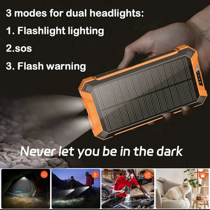 38,000mAh Solar Power Bank with Built-In Cables — Wireless Charging & LED Flashlight