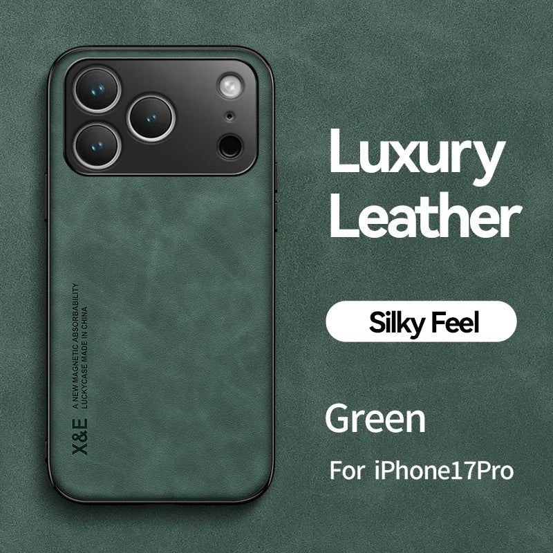 Luxury Leather iPhone Case — Magnetic with Metal Plate & Car Mount Support
