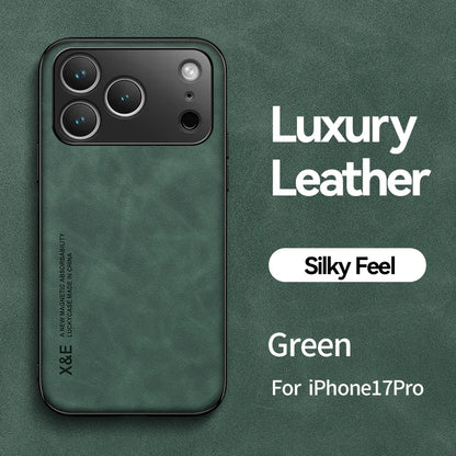 Luxury Leather iPhone Case — Magnetic with Metal Plate & Car Mount Support